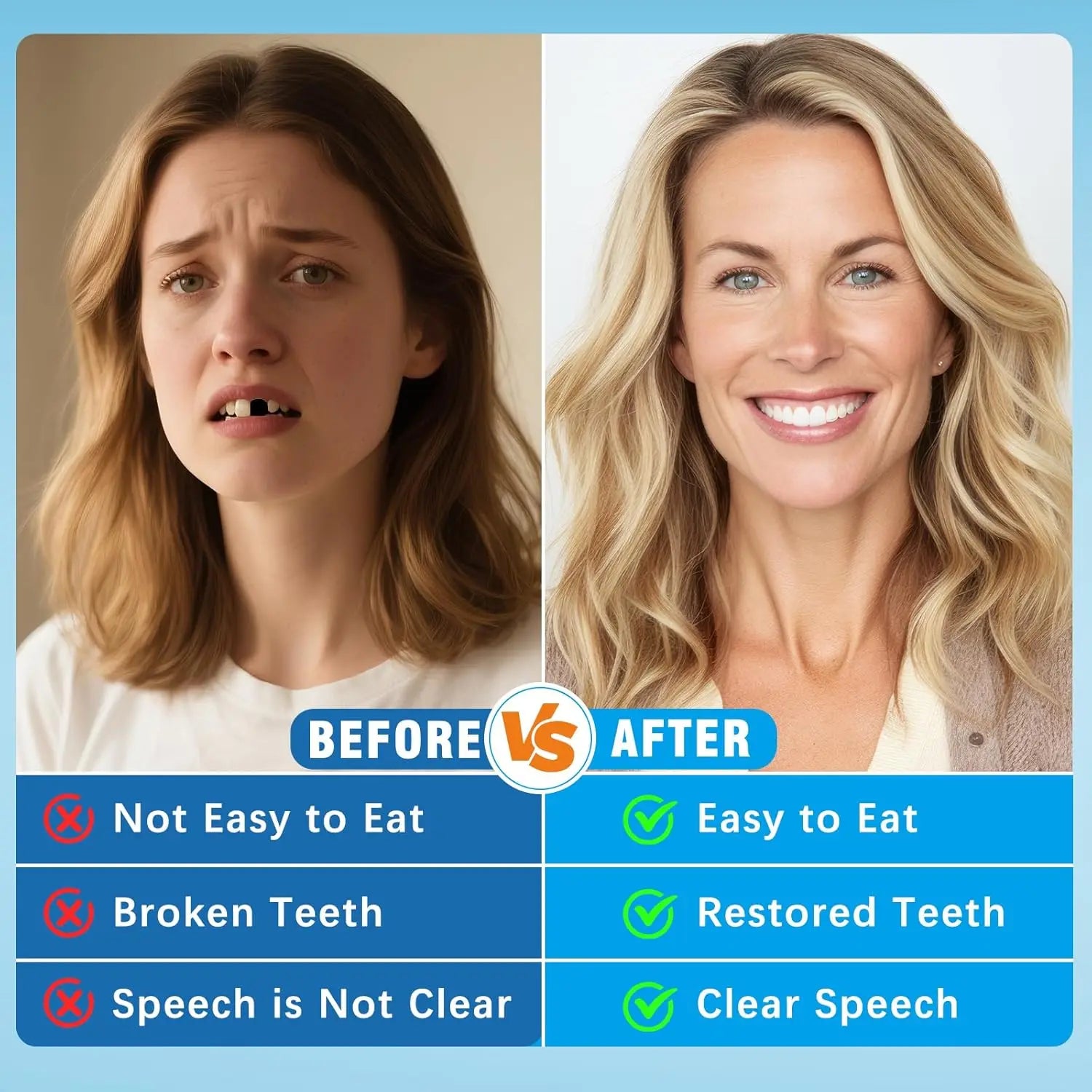 Premium Custom Upper & Lower Full Mouth Silicone Dentures, Lifelike Natural Teeth All-Day Comfort Boost Confidence & Oral Care