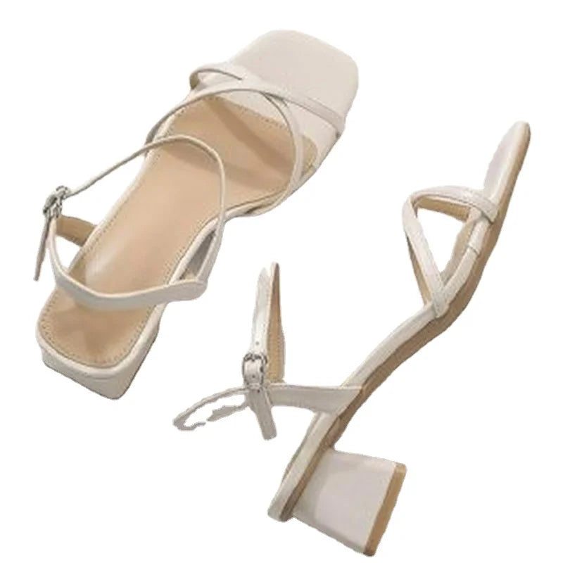 Comemore Comfortable 2023 Summer Block Heel Women's Sandals Girl Shoes Black Outer Wear Fashion Elegant Medium Heels Footwear 40