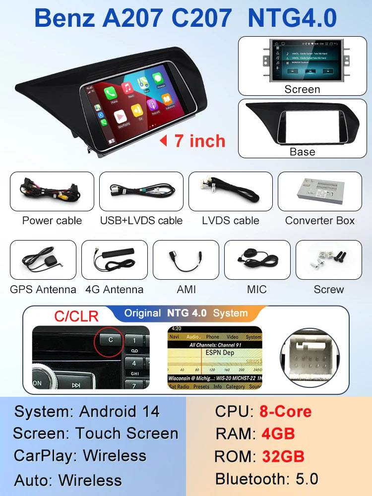 STWEI  New Factory Price 7inch Android 14 Car Multimedia Players For Mercedes Benz E Class W207 A207 GPS Navigation CarPlay AUTO