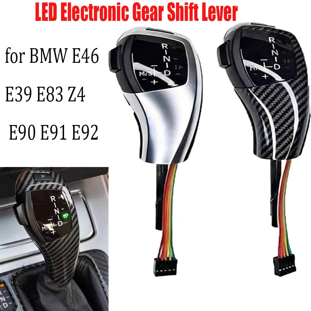 LED Electronic Gear Shift Knob for BMW E60 E61 E63 E64 E90 E92 E93 M3 M5 M6 Carbon Fiber/Black/Silver AT Car Gear Shifter Lever