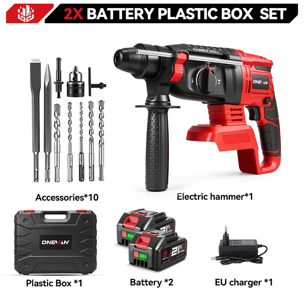 ONEVAN 3500W Brushless Electric Rotary Hammer 4000RPM Cordless Portable Impact Drill Screw Power Tool For Makita 18V Battery Pin