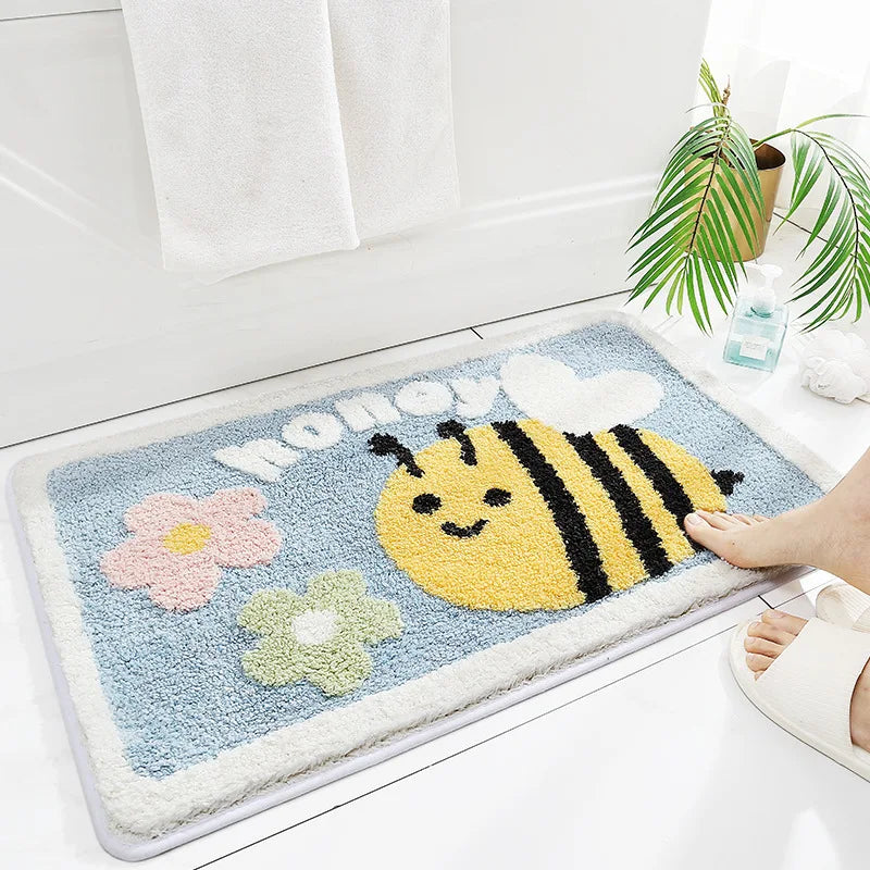 40*60cm Bath Mat Cute Lion Dinosaur Crocodile Bathroom Carpet Flocking Waterproof Non-Slip Shower Rug Entrance Door Foot Mats