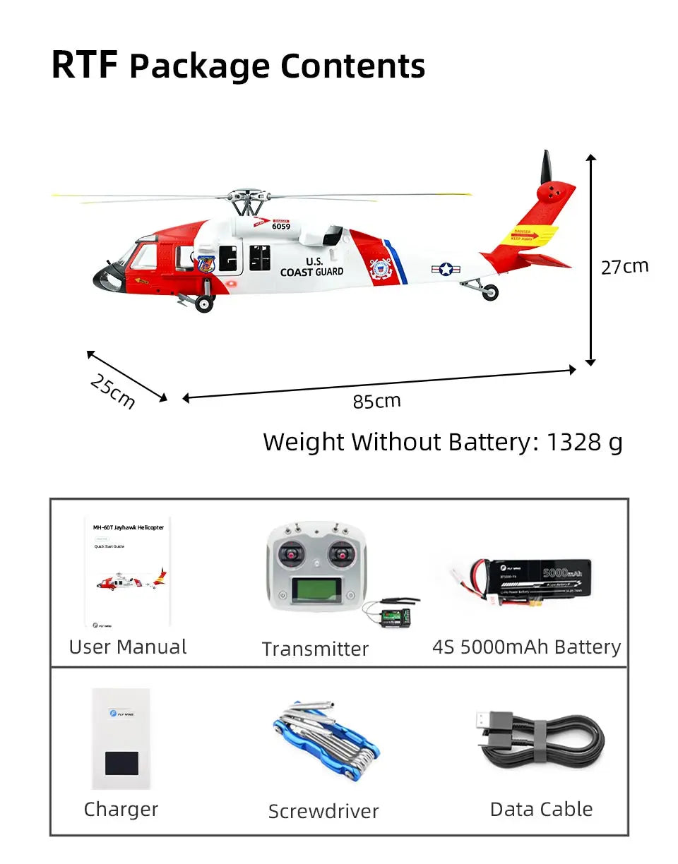 FLYWING MH-60T Jayhawk Scale Helicopter 470 Class LED Light ACE Controller MH60T rc Helicopter MH60 helicopter with GPS ATT mode