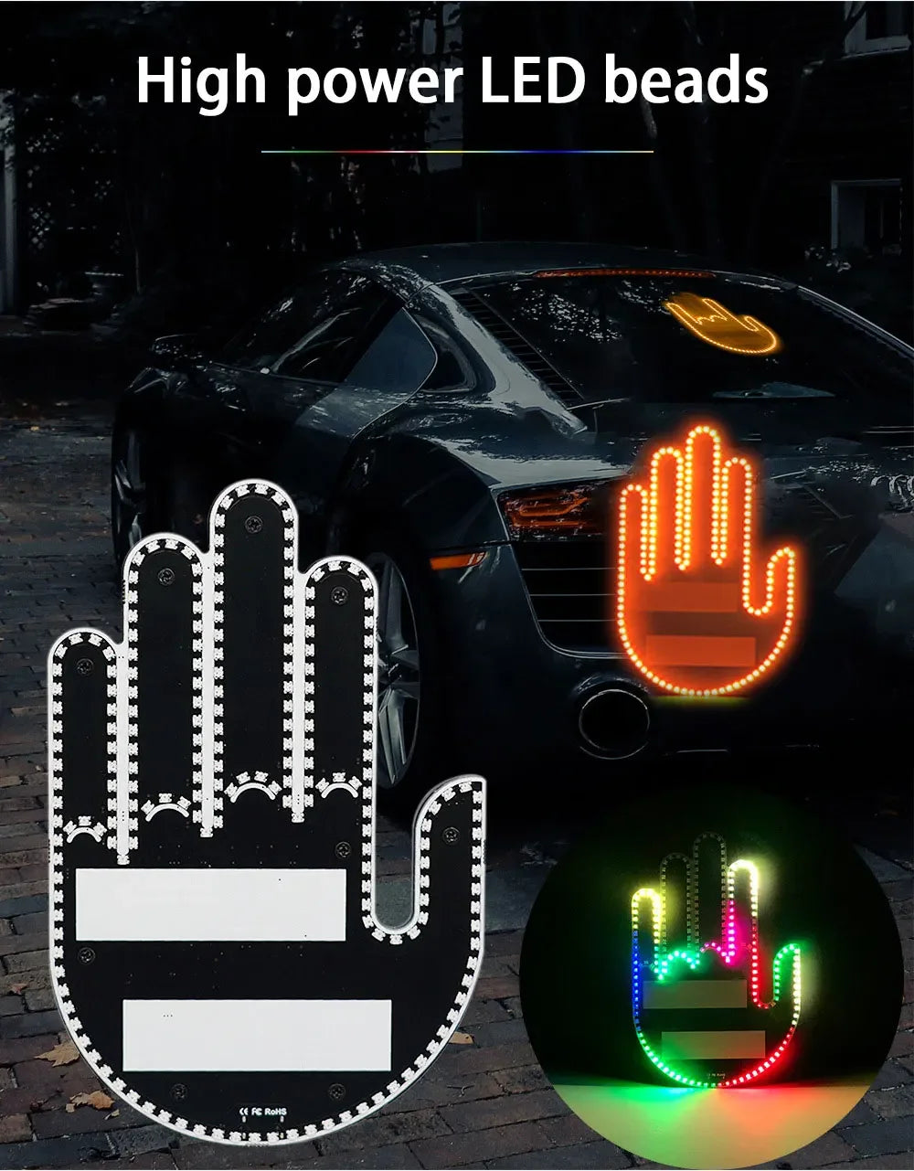 Car Finger Light With Remote Control Cool Funny Remote Control Led Lighting Road Rage Middle Finger Gesture Palm Light Accessory