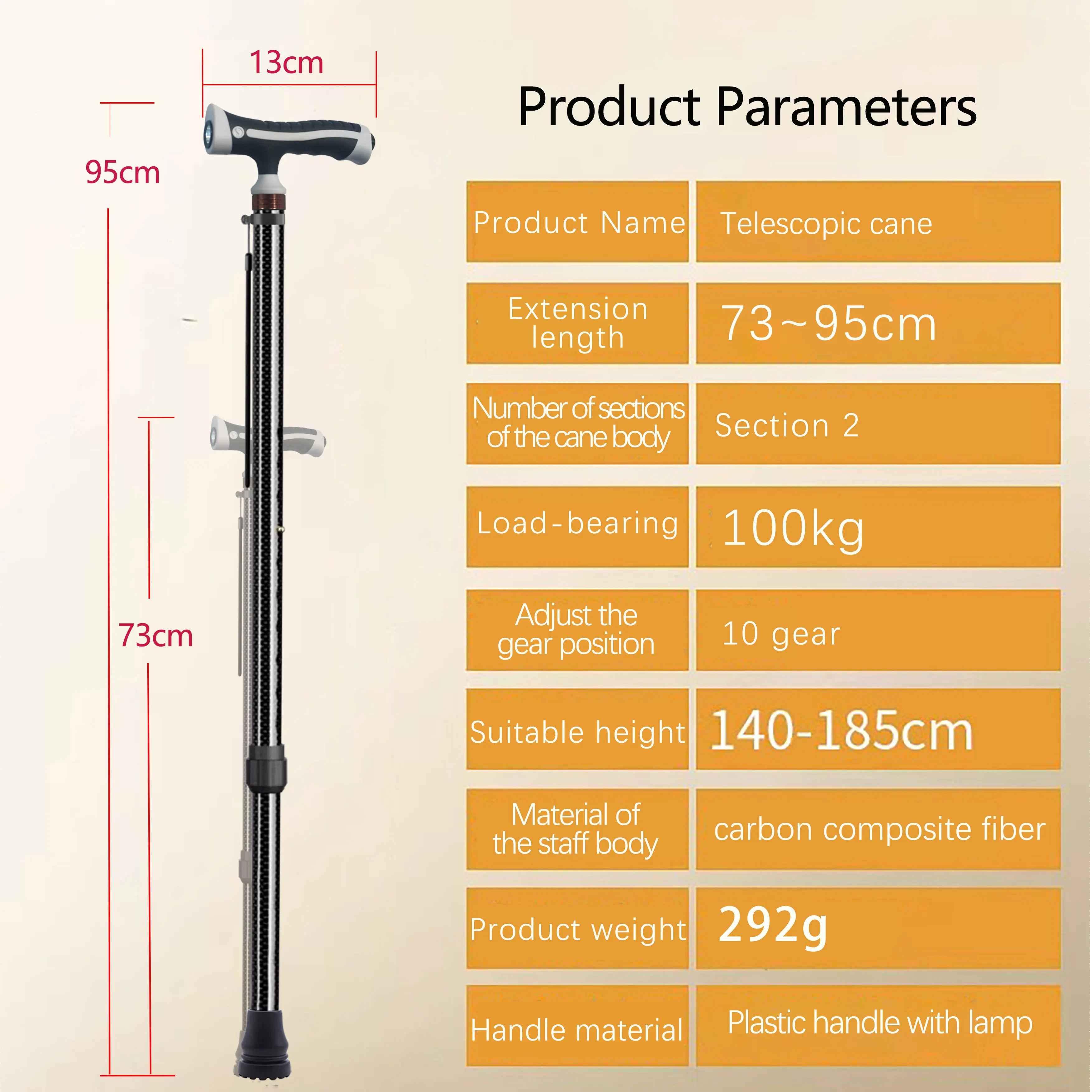 Ultra-light Retractable Carbon Hiking Booster Walking Anti-Slip Breaking Four-Legged Stable Armrest Stick Column Stick Device