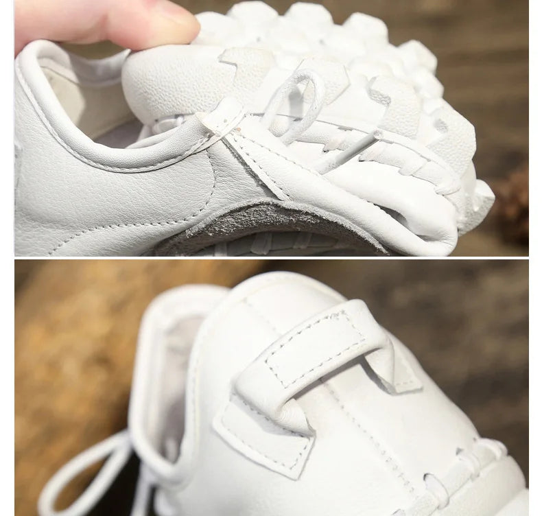 Handmade Genuine Leather Women Shoes Fashion Casual Sneakers Retro Flats Ladies Lacing Loafers Breathable Vulcanized Shoes
