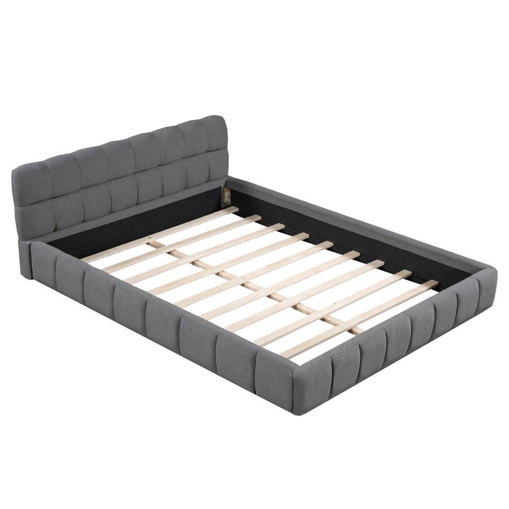 140x200cm/160x200cm Linen Upholstered Bed Frame,Double bed Bedframe with Soft Backrest,Bedroom Furniture,Bed Frame Queen,Beige