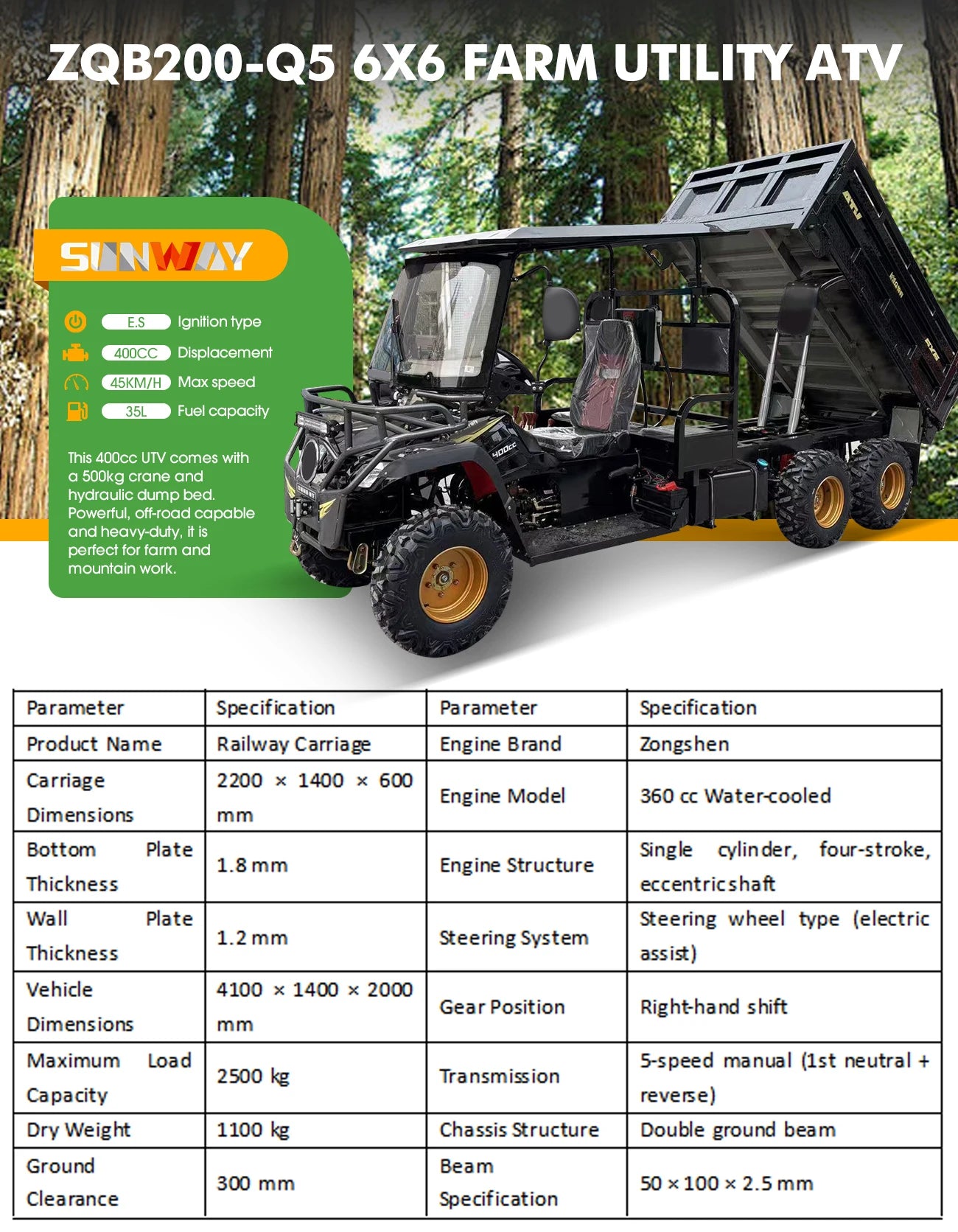 4x4 Off-Road ATV UTV Utility Vehicle 2-Seater Farm ATV UTV with Certifications