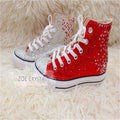 High top lace up red rhinestones creative canvas shoes for women banquet wedding all casual sports big size women's shoes 35-44