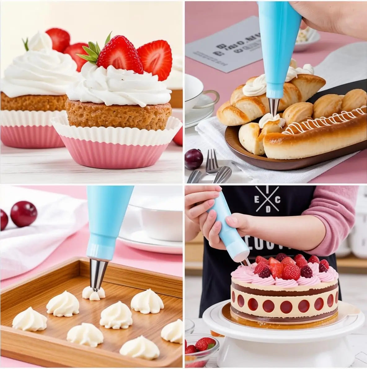 Reusable piping set: 2 bags, 12 tips, couplers, rings & scrapers for cake, cupcake & cookie decorating