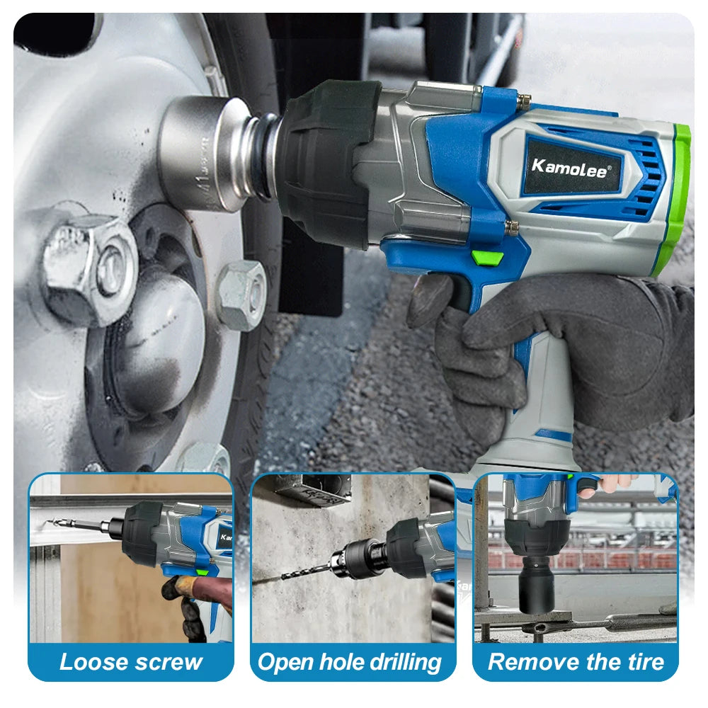 Kamolee Clé à chocs électrique sans balais 4100NM 3/4 pouce, sans fil, couple élevé, outil électrique portatif, compatible avec les batteries 18V 21V