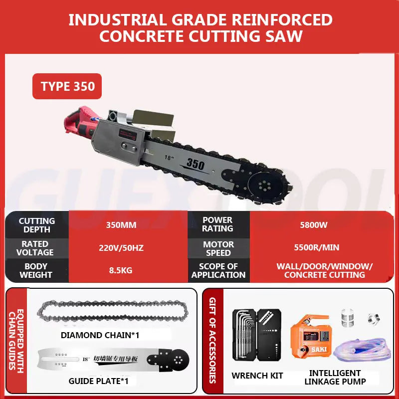 High Power Reinforced Concrete Slotting And Cutting Machine Electric Chain Saw Cement Wall Cutting Machine Modify Doors Windows
