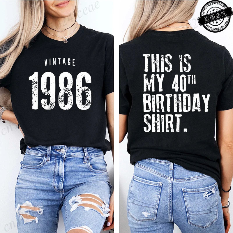 Women'S Casual T-Shirt with Vintage 1986 Birthday 40th T-Shirts Harajuku Tees Short Sleeve Casual Aesthetic Clothes Personalized