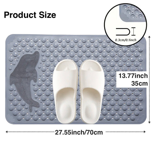 1 tapis de bain rectangulaire antidérapant avec dauphin, 35 x 70 cm, en PVC, pour salle de bain, tapis de baignoire de massage, tapis de pied sûrs