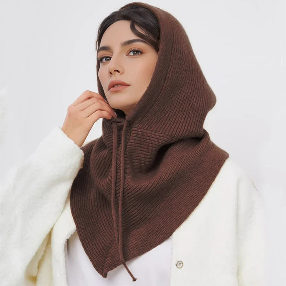 Winter Balaclava Hat Scarf for Women Warm Knitted Hooded Caps Outdoor Warm One-Piece Neck Collar Beanies Hats for Girls