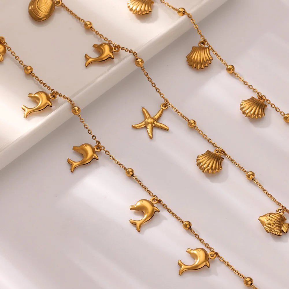 316L Stainless Steel Starfish Shell Charms Anklet For Women Fashion Gold Color Chain Summer Beach Aesthetic Jewelry Accessories