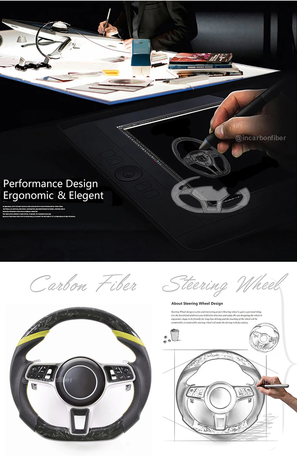 ICF Carbon Fiber Steering Wheel For Audi A3 A4 B9 RS3 S3 RS4 S4 A5 S5 Customized Suede Leather