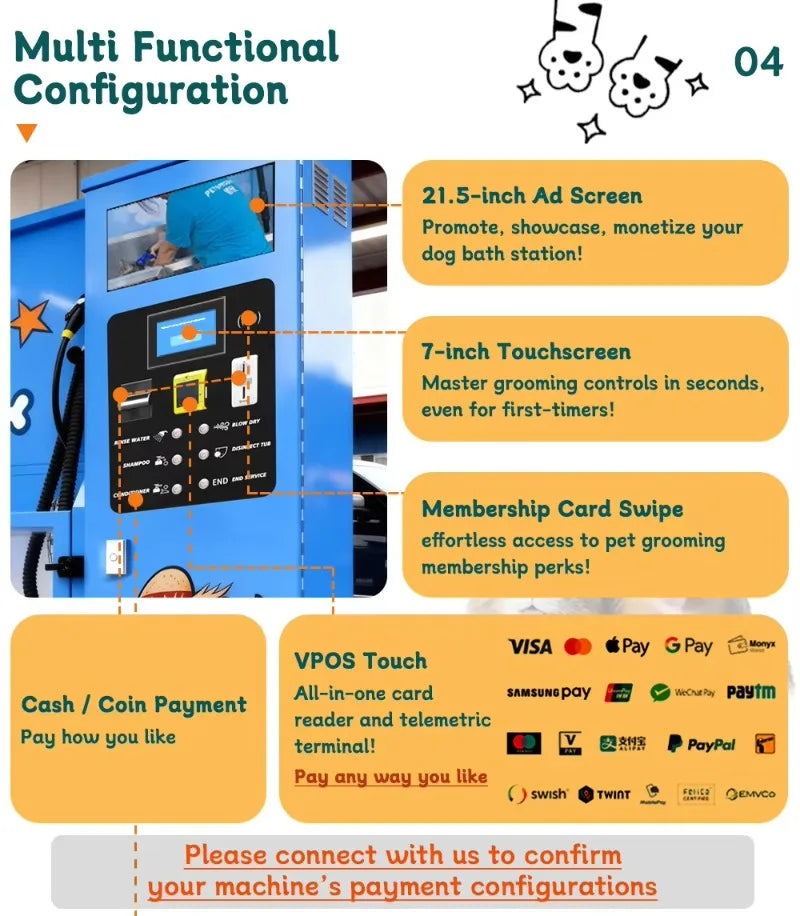 Customized Multi-Function Self Service Dog Wash Machine with Disinfecting Cycle for Pet Shops and Parks