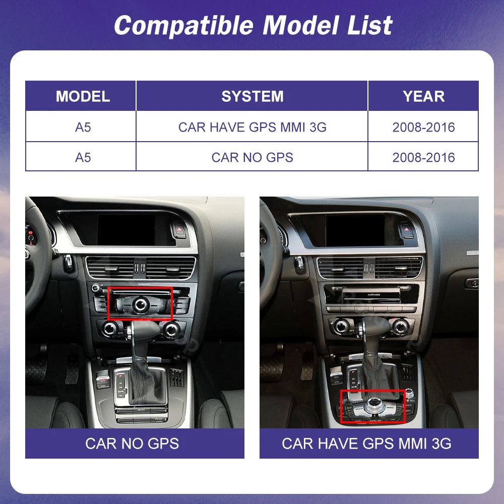 Linux 8.9/12.3inch Car Multimedia Touch Screen For Audi A5 2008-2016 with Wireless CarPlay Android Auto Airplay Function