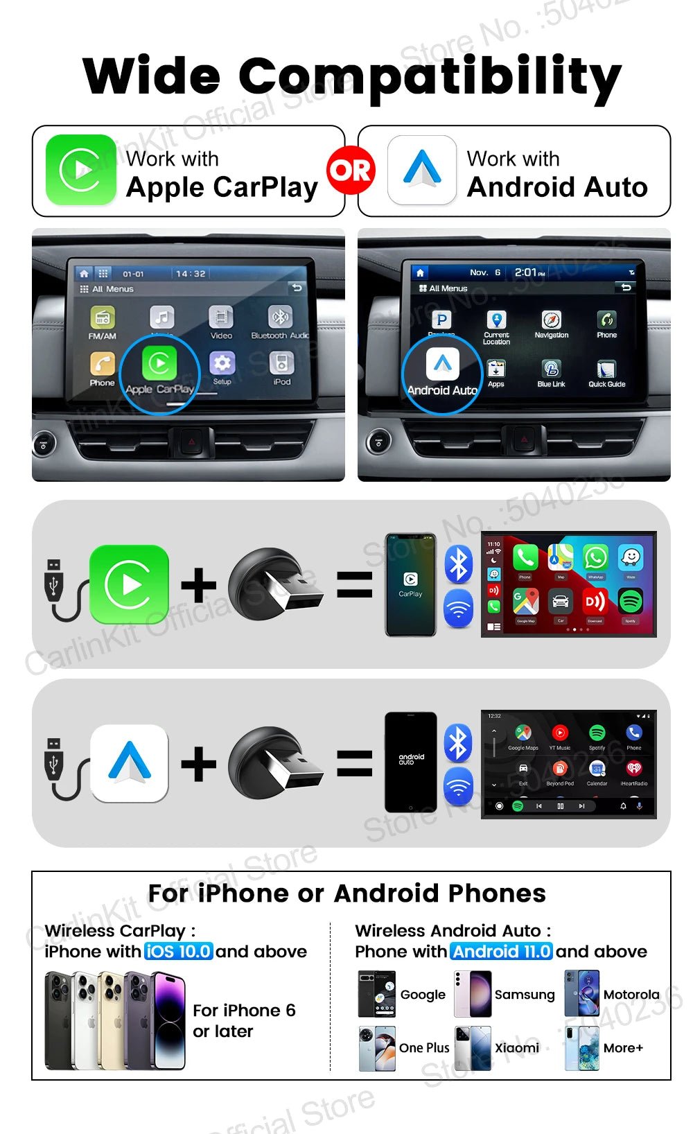 Mini Ultra 3 CarlinKit Wireless Android Auto & CarPlay Adapter 2.4Ghz&5Ghz WiFi BLE Auto Connect OTA Upgrade Mini Smart Car Box