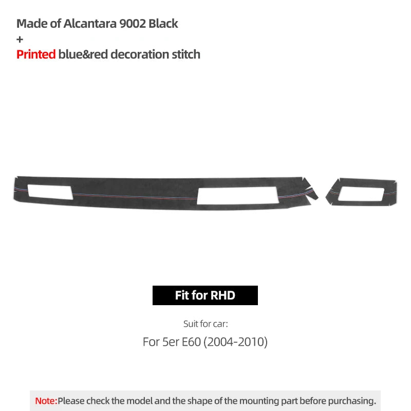 Pour BMW Série 5 E60 2004-2010 Fabriqué en Alcantara Tableau de bord Panneau d'instruments Garniture Performance Autocollant Accessoires Intérieur Voiture