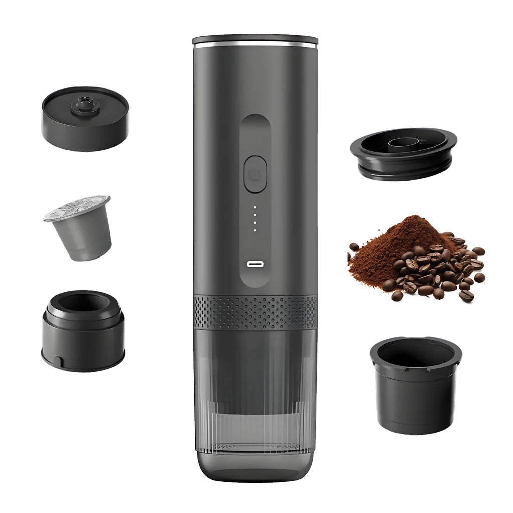 Wireless Electric Capsule Coffee Maker 2-in-1 Coffee Machine for Car & Home Camping Portable Coffee Maker for Capsules and Ground Coffee