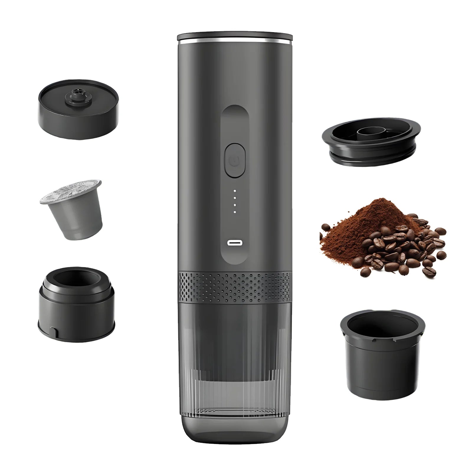 Wireless Electric Capsule Coffee Maker 2-in-1 Coffee Machine for Car & Home Camping Portable Coffee Maker for Capsules and Ground Coffee