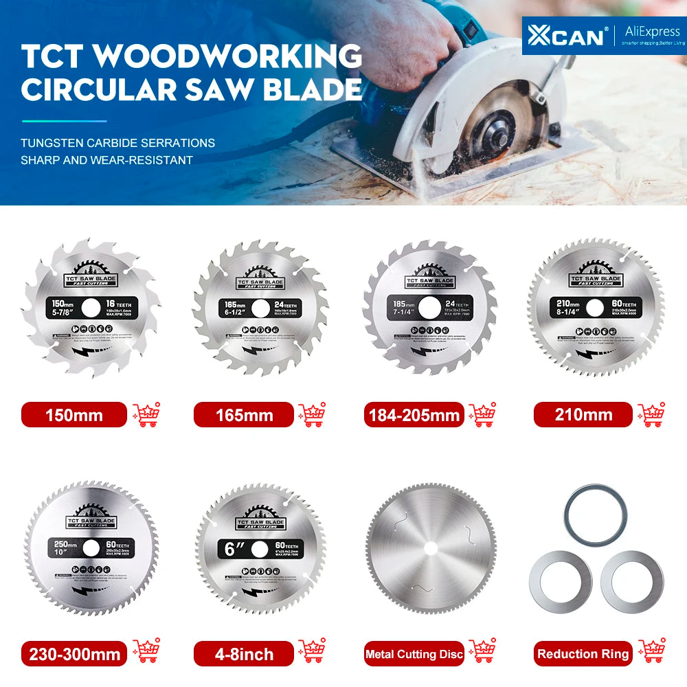 XCAN Wood Saw Blade 230 235 250 254 255 300mm TCT Wood Cutting Disc Carbide Circular Saw Blade for Woodworking