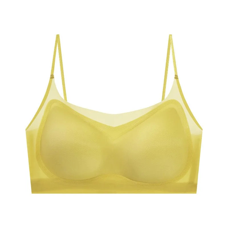 1 pc Soutien-gorge de sport ultrafin d'été pour femme, gilet fin basique avec coussinets, soutien-gorge féminin, soutien-gorge confortable sans couture en soie glacée pour femme