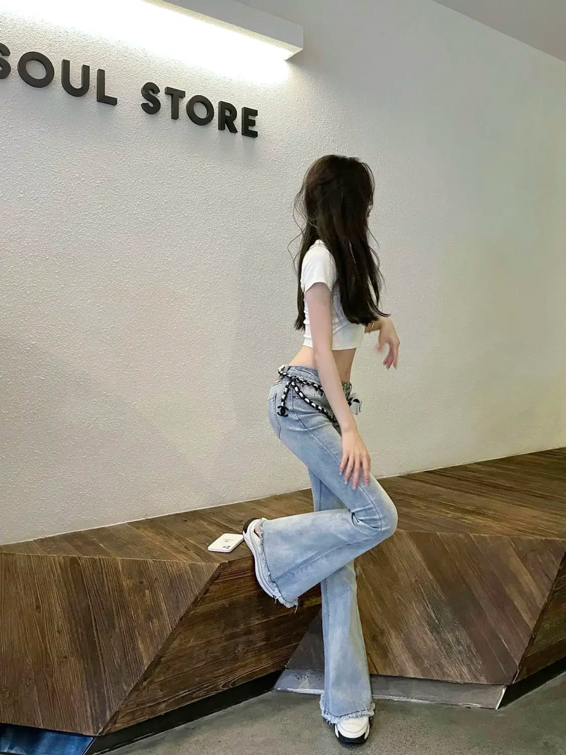 Pantalon patte d'éléphant taille basse pour femme, pantalon bleu, jean skinny, coupe évasée, coupe ajustée, baggy, élégant, pantalon d'été A