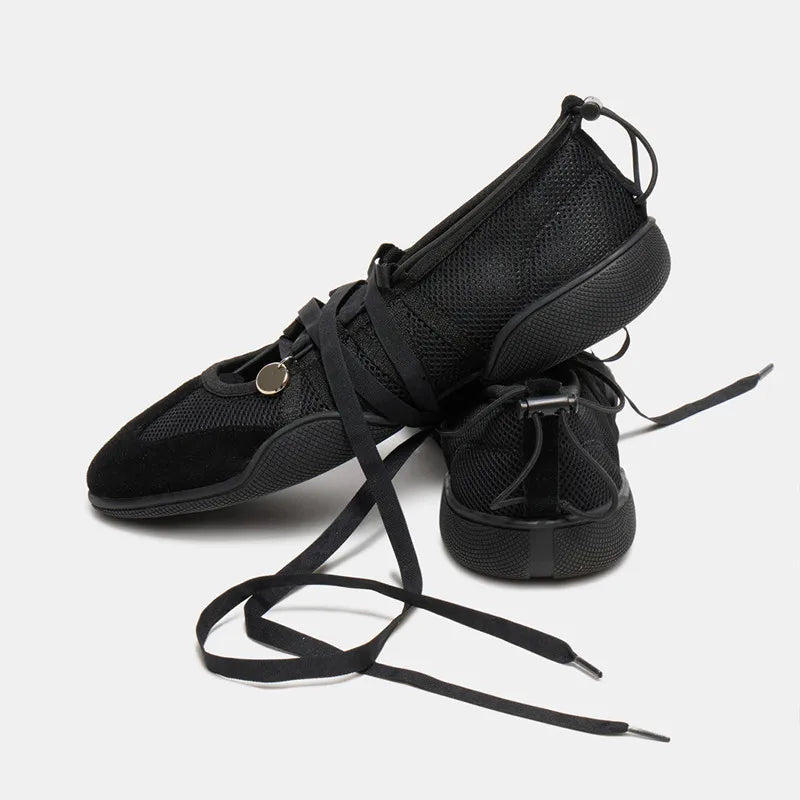 Ins style Fashion Air Mesh Cross-tied Women Ballet Sneakers Comfortable Soft Sole Sports Walking Loafers Casual Flats Shoes