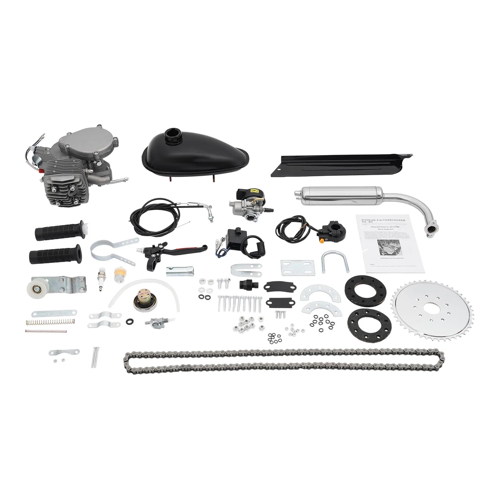 80cc 2-Stroke Bicycle Gas Engine Kit,40km/h Petrol Motorized Bike Motor with 2L Tank,Fit for 26/28 Inch Bicycles,180kg Load