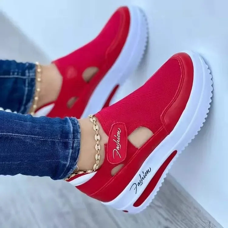 2025 Summer New Breathable Mesh Wedge Casual Sport Shoes Plus Size 43 Non Slip Woman Vulcanize Shoes Platform Women Sneakers