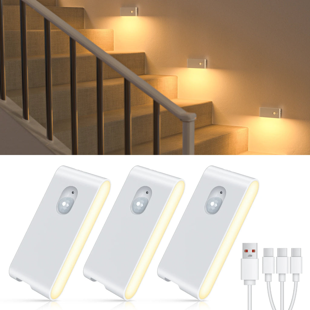 WILLED Veilleuse à détecteur de mouvement Blanc chaud Lampe d'escalier intérieure rechargeable pour couloir, escalier, salle de bain, chambre, cuisine
