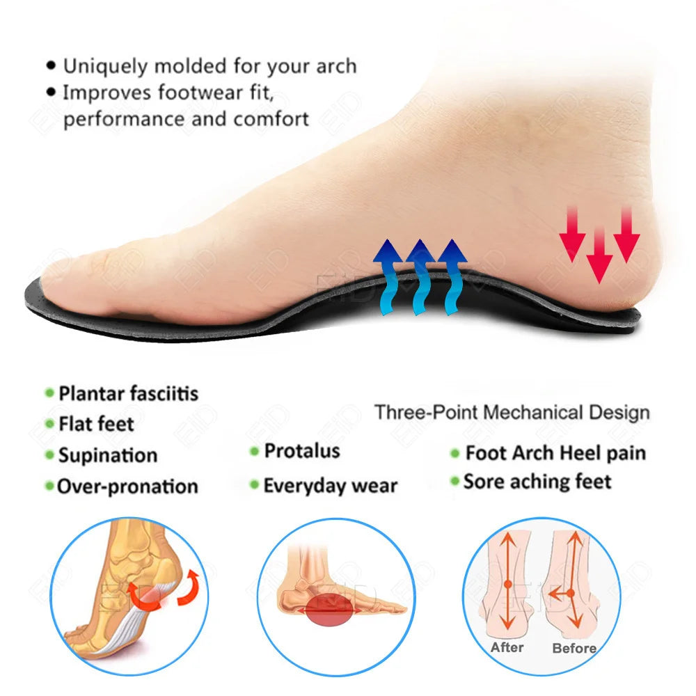 EiD New Arch Support 25mm Orthotic insole Black Leather orthotics Insoles for Flat Foot O/X Leg Corrected Shoe Sole insert pads
