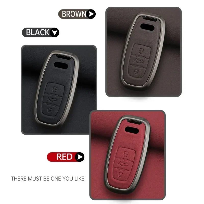 Zinc Alloy Leather For AUDI A6 S6 RS6 C5 C6 C7 4F S line Car Key Case Cover Shell Protected Keychain Bag Car-Styling Accessories