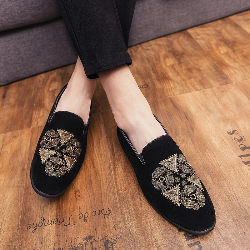 Designer Embroidery Leather Luxury Casual Formal Driving Dress Black Loafers Mens Moccasin Italian Wedding Office Shoes for Men