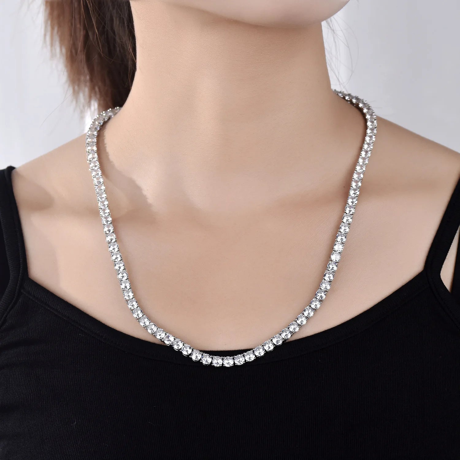 D VVS1 Moissanite Tennis Necklace 2/3/4/5mm for Women Exquisite 925 Sterling Silver Jewelry Simulated Diamond Necklaces Gifts