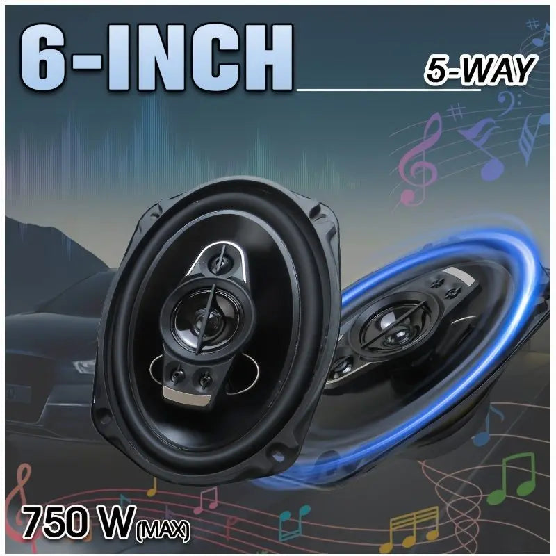 2 HAUT-PARLEURS DE VOITURE COAXIAUX 5 VOIES PLEINE GAMME 6 x 9 POUCES 1300 W – Cache-poussière et câbles audio inclus | Installation facile sur portière pour un son stéréo amélioré | Idéal pour une mise à niveau du système audio