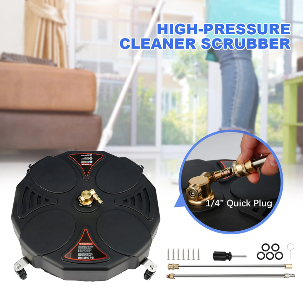 New 13 Inch Pressure Washer Surface Cleaner with 4 Wheels 1/4 Quick Connect Professional 2500PSI Patio Cleaner Car/Floor Washer
