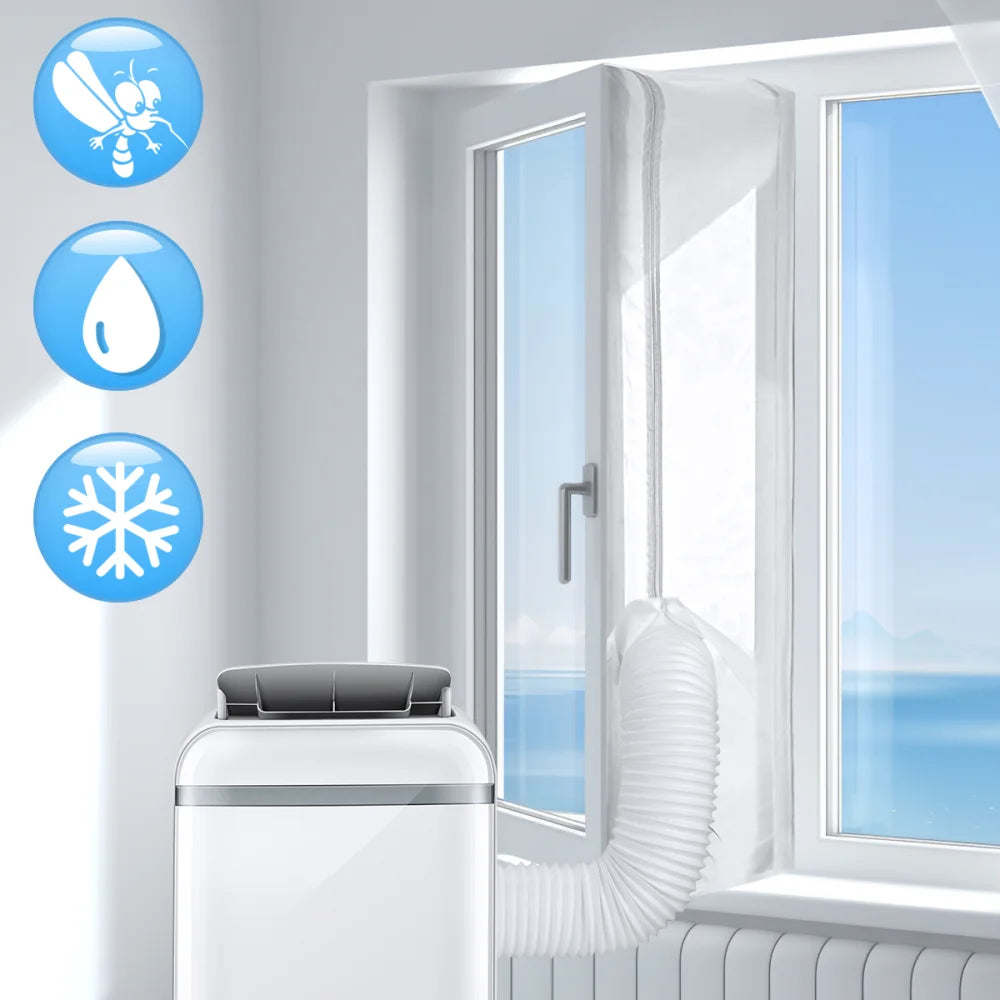 Window Seal for Portable Air Conditioner, Mobile AC Unit Soft Cloth Sealing, Stop Hot Air with Zip & Adhesive, No Drilling Holes