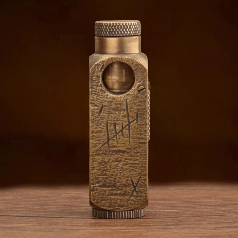 Luxury Heavy-duty Trench Shaped Brass Lighter with Laser Carved Hexagonal Patterns, Personalized Retro Creative Lighter