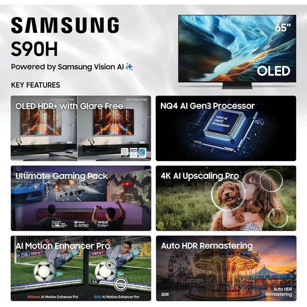 65-Inch Class OLED S90H Series Vision AI Smart TV (2026 Model, 65S90H) OLED HDR+ with Glare Free, NQ4 AI Gen3 Processor, 4K AI U