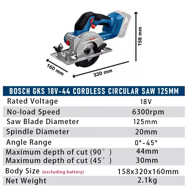Scie Circulaire Sans Fil Bosch GKS18V-44 Bricolage Bois 125MM Sans Balais 18V Batterie Lithium Machine à Couper le Bois Outil Électrique