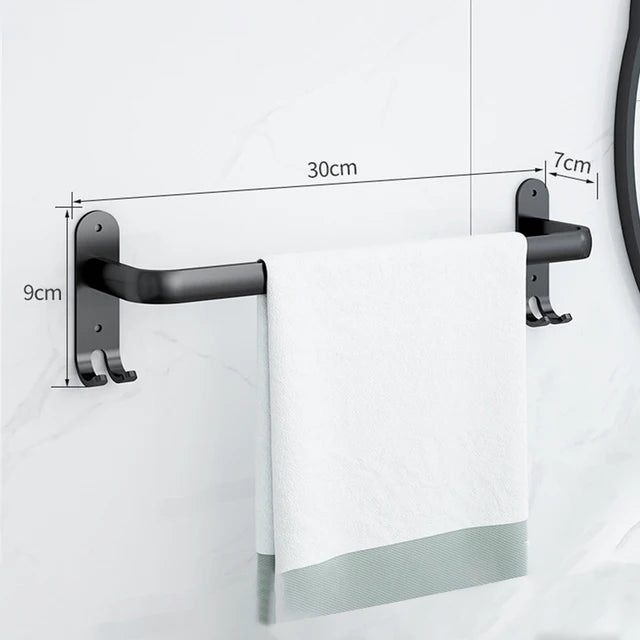 30-50CM Wall Mounted Towel Hanger Towel Rack Bathroom Accessories Aluminum Towel Bar Rail Matte Black Shower Towel Holder Hook