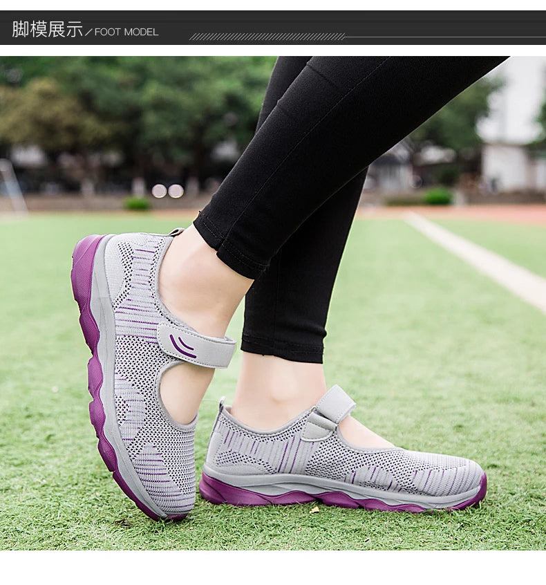 Women's Breathable Walking Shoes Ladies Fashion Mary Jane Sneakers Adjustable Working Nurse Shoes Lightweight Flats Roll