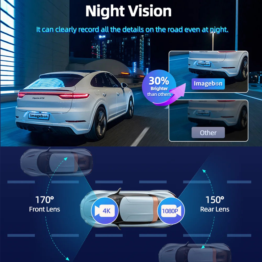 Imagebon H70 Plus 11.4" 4K QLED Car DVR Wireless CarPlay & Android Auto ADAS Dash Cam WiFi AUX GPS Navigation Loop Recording