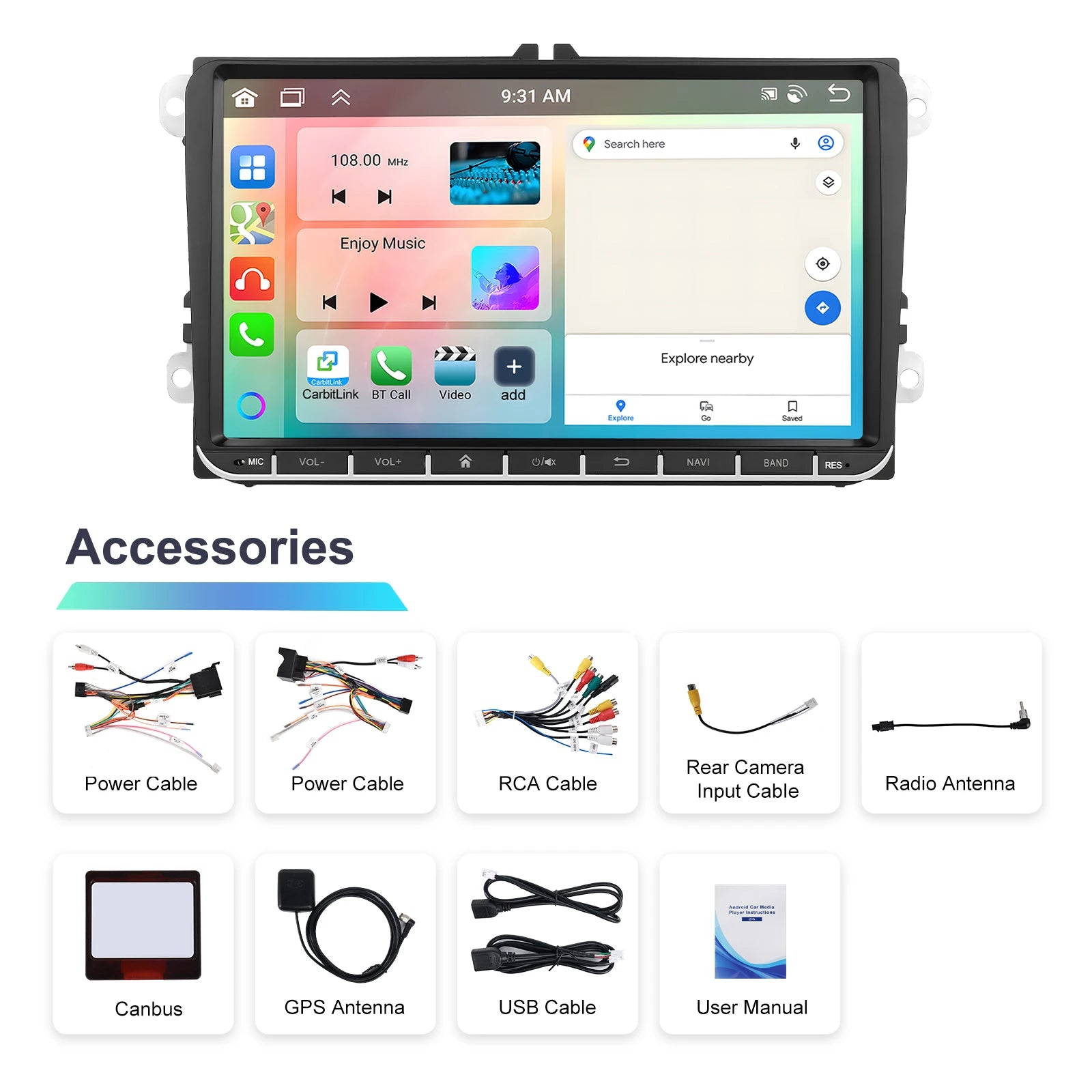 Podofo 7 "9" CarPlay Android Car Radio For Volkswagen VW Golf Passat JETTA Skoda SEAT Car Intelligent System 2din GPS Car Radio