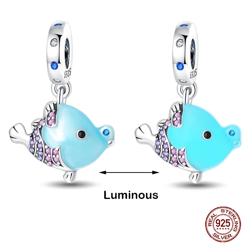 Hot Sale 925 Silver Glow in the dark Firefly Honeybee Star Charms Beads Fit Qikaola 925 Original Bracelets Fine DIY Jewelry Gift