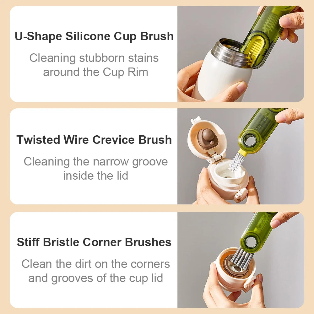 3-in-1 Cup Brush Multi-Functional U-Shape Cup Mouth Cleaning Brush Bottle and Mug Cleaner Household Kitchen Cleaning Tool